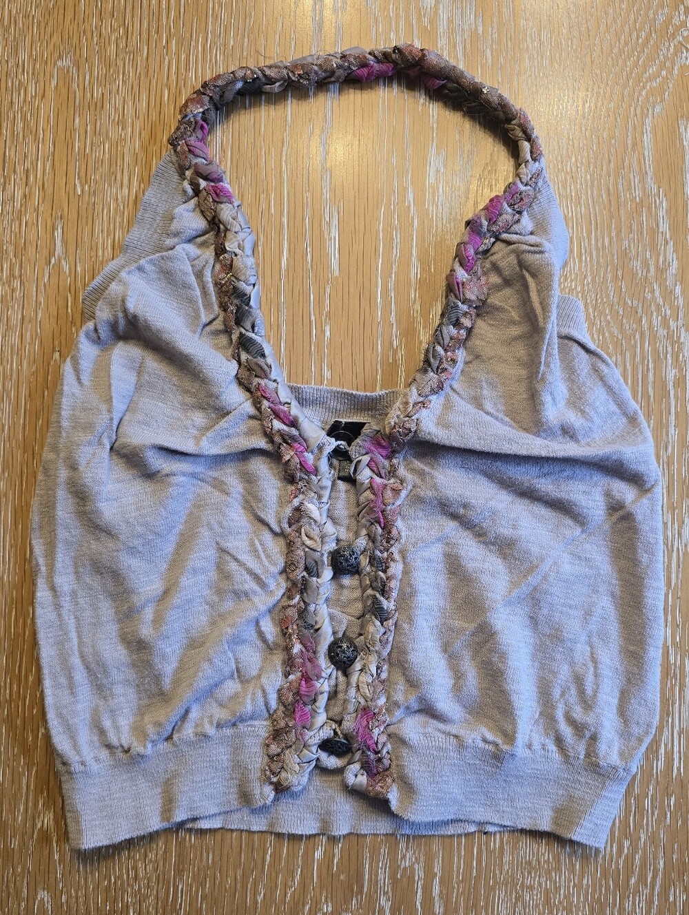 Buckle BKE Boutique Sweater Halter Tank Top Vest Braided Trim Buttons Size XL